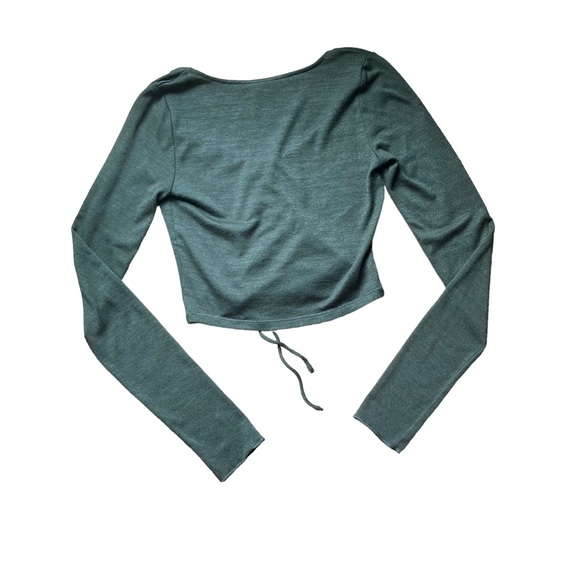 Wilfred Dark Green Lynx Ruched Long Sleeve Crop Top Size S - Picture 2 of 4